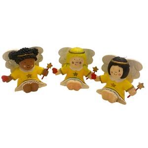 Vintage Hand Painted Little Girl Angels (Set of 3) 4" Tall Christmas Ornaments